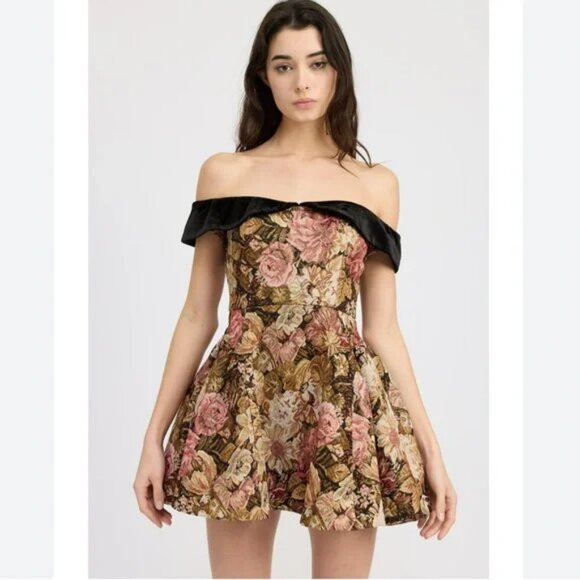 NWT En Saison Carey Jacquard Off the Shoulder Fit & Flare Mini Dress.  SZ M - Picture 1 of 7